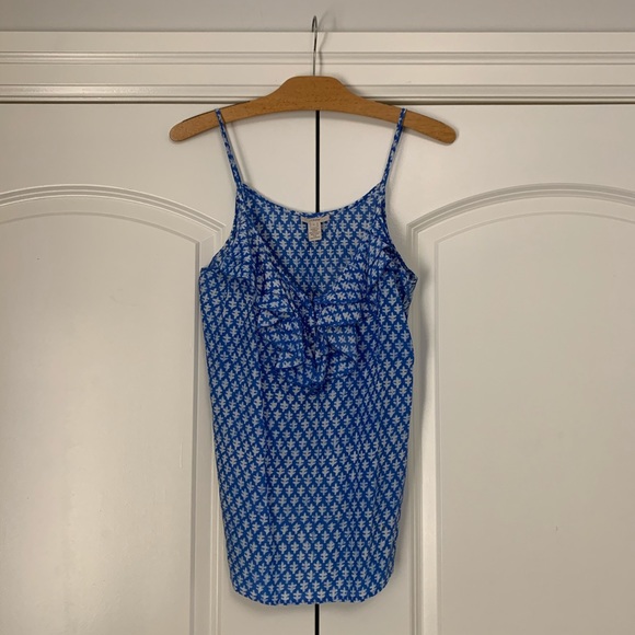 ❤️J Crew Ruffle Silk Cami Blue White 6 - Picture 1 of 4